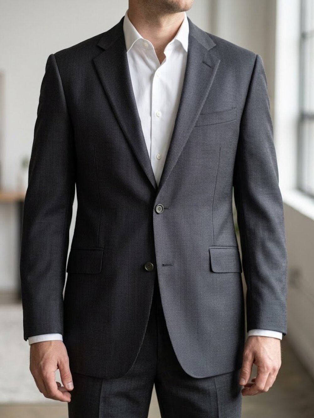 Richard James Savile Row Men's Charcoal Pinstripe Wool Suit Jacket 38R